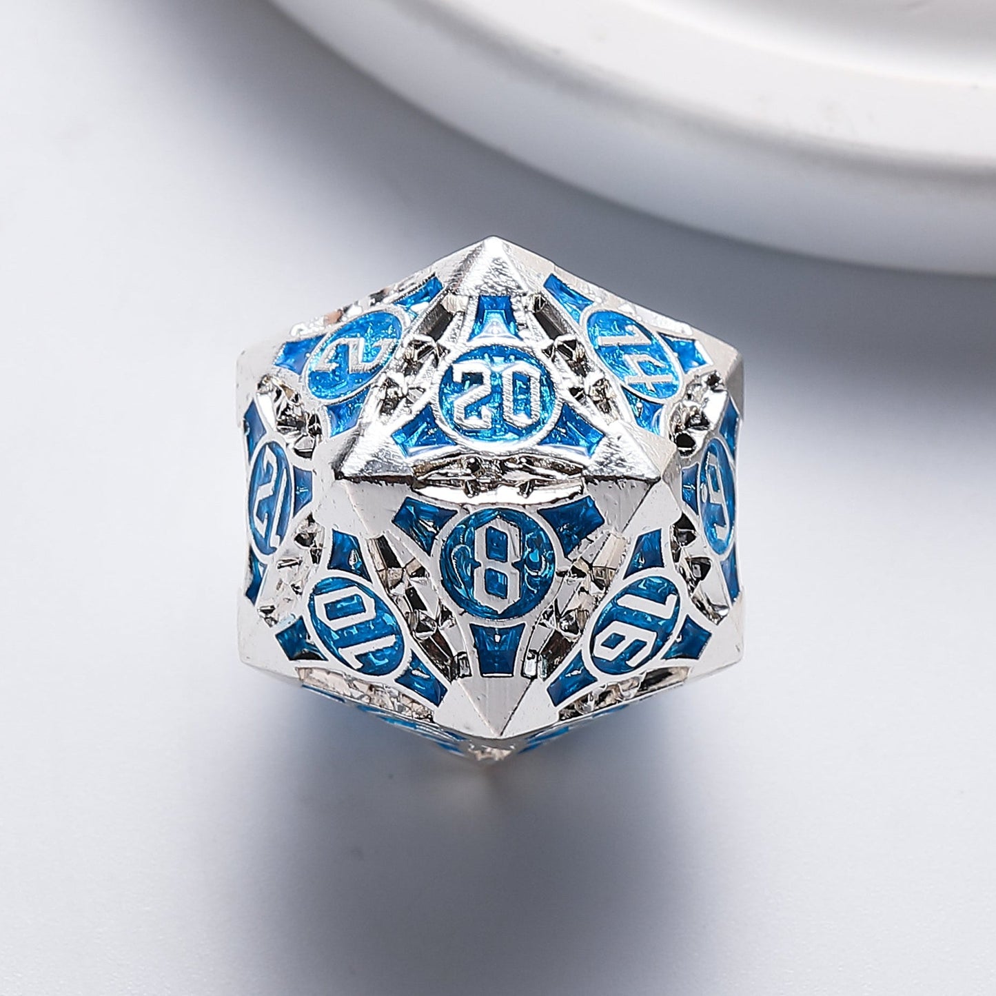 Blue & Silver Oracle Metal Dice Set | Stellar Forge for DnD Gaming