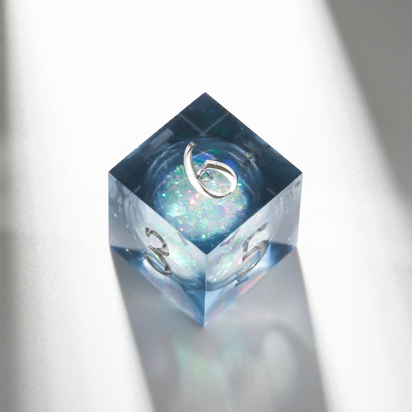 Ice Blue Frozen Crystal Liquid Core Resin DnD Dice Set, Handmade Polyhedral Dice for D&D, RPG and Tabletop Role Playing Games