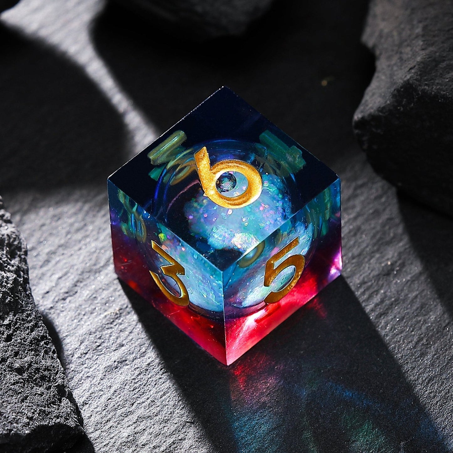 Liquid Core Resin D&D Dice | Nebula Realm Red Blue Galaxy Dice Set