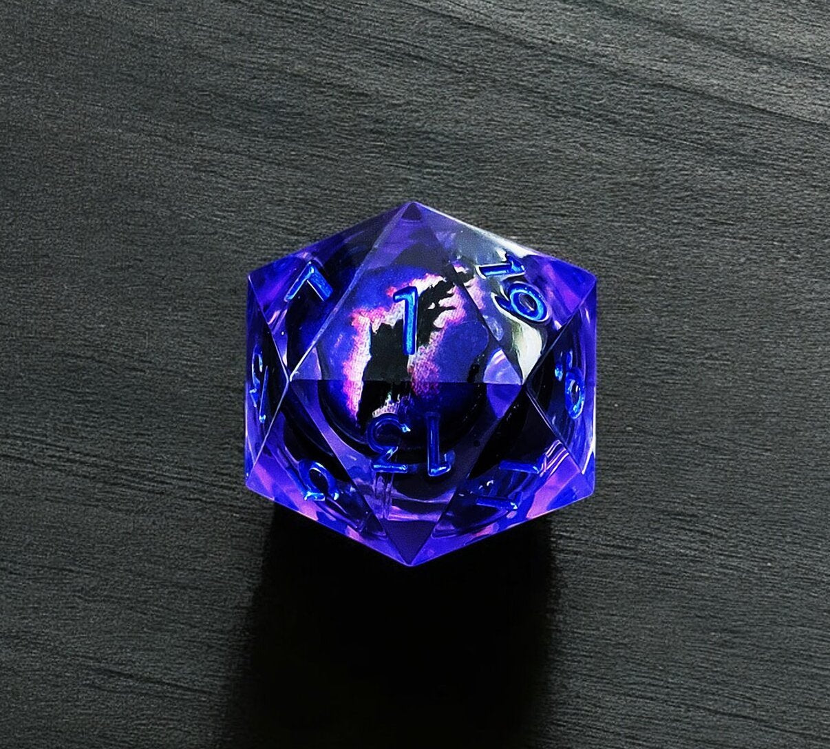 Dark Purple Phantom Nebula Liquid Core Resin Dragon Eye D&D Polyhedral Dice Set