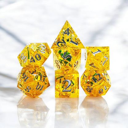 Yellow Luminous Bloom Resin DnD Dice Set, Glowing D&D Dice