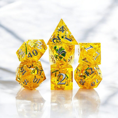 Yellow Luminous Bloom Resin DnD Dice Set, Glowing D&D Dice