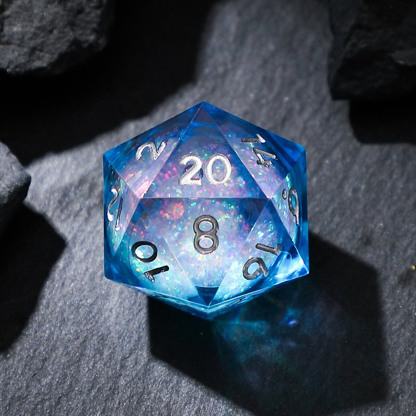 Blue Purple Celestial Sapphire Liquid Core Resin Dice Set, D&D DND Polyhedral Game Dice