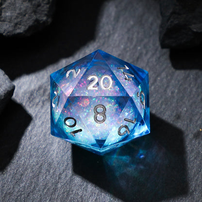 Blue Purple Celestial Sapphire Liquid Core Resin Dice Set, D&D DND Polyhedral Game Dice
