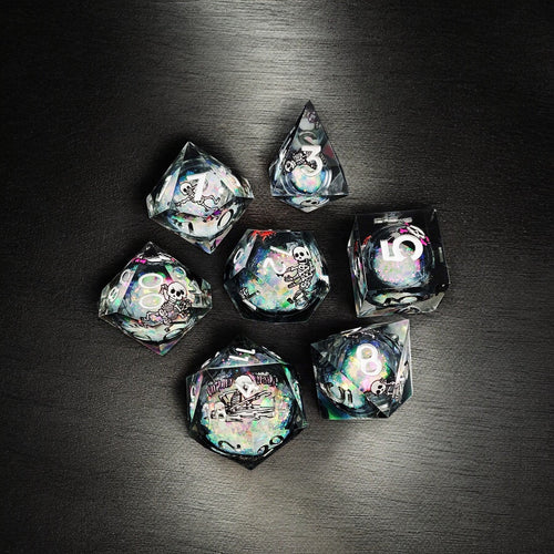 Colorful Black Skull Liquid Core Resin Dice Set Dungeons & Dragons