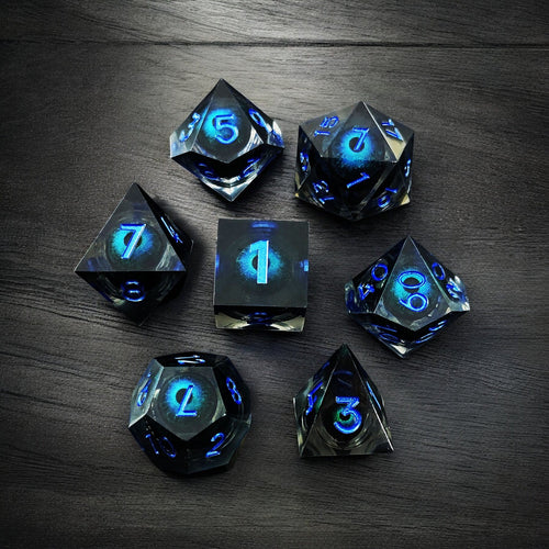 Ethereal Blue Core Dragon Eye Liquid Core Resin D&D Dice Set