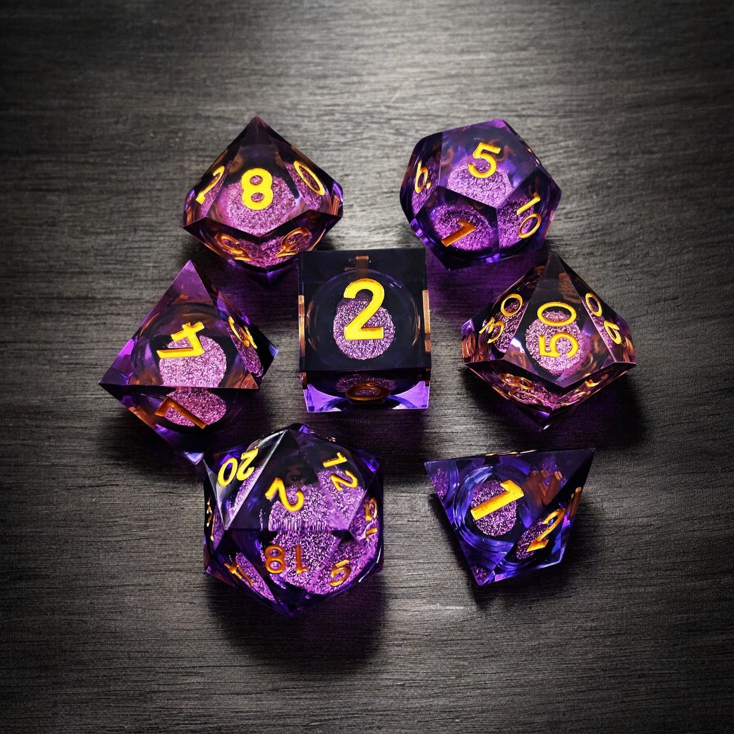 D&D Polyhedral Dice | Purple Violet Ember Liquid Core Resin