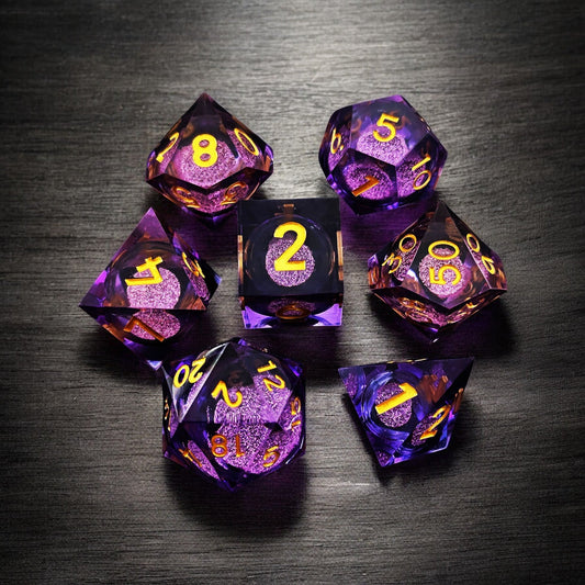 D&D Polyhedral Dice | Purple Violet Ember Liquid Core Resin