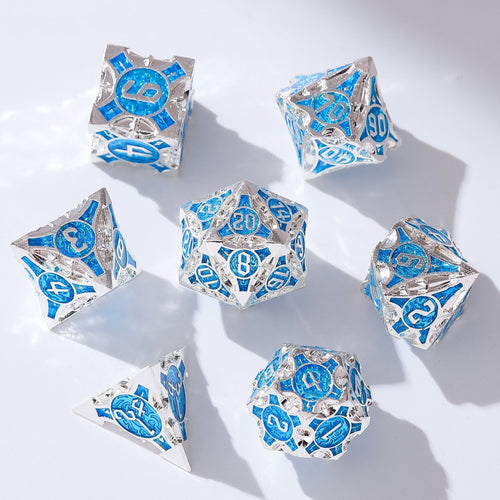 Blue & Silver Oracle Metal Dice Set | Stellar Forge for DnD Gaming