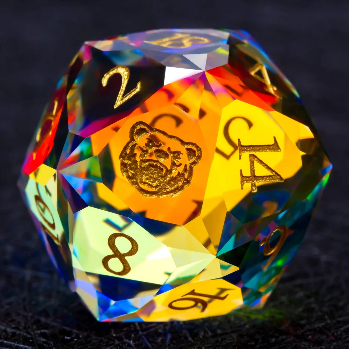 Ember Dice Faceted Prism DND Glass Dice Set with Gold Font