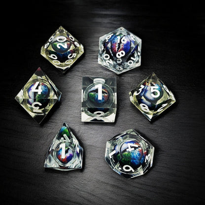 Prismatic Void Dragon Eye Liquid Core Resin D&D Dice Set, Polyhedral Resin Gaming Dice for DnD Tabletop RPG Games