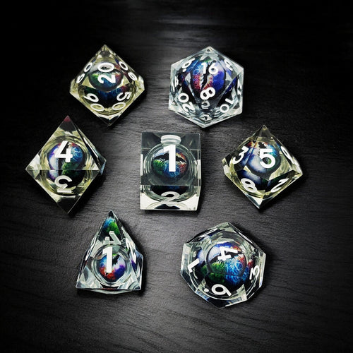 Prismatic Void Dragon Eye Liquid Core Resin D&D Dice Set, Polyhedral Resin Gaming Dice for DnD Tabletop RPG Games