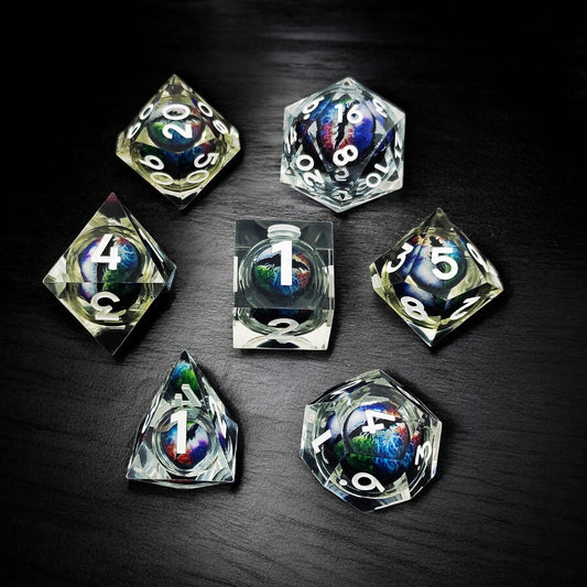 Prismatic Void Dragon Eye Liquid Core Resin D&D Dice Set, Polyhedral Resin Gaming Dice for DnD Tabletop RPG Games
