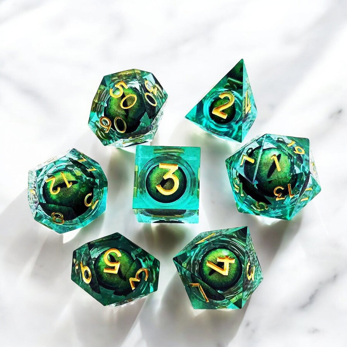 Green Emerald Abyss Dragon Eye Resin Dice with Liquid Core