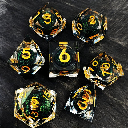 Golden Pupil Dragon Eye Dice Set | Liquid Core Resin RPG Dice
