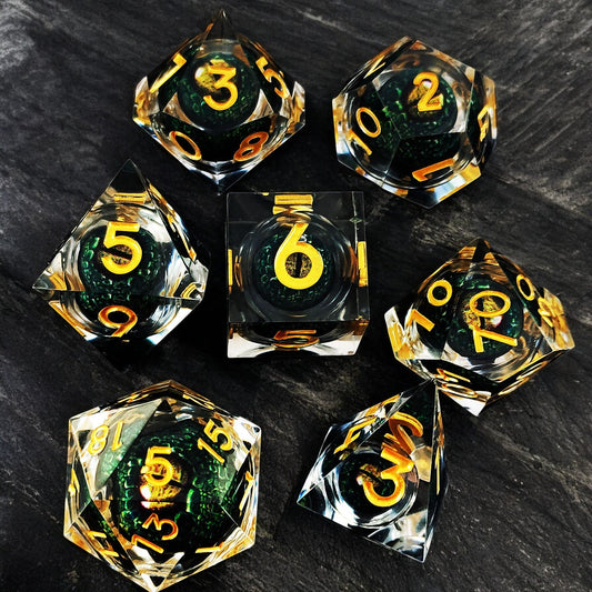 Golden Pupil Dragon Eye Dice Set | Liquid Core Resin RPG Dice