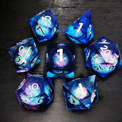Blue Purple Liquid Core Resin Dice | Ethereal Glow D&D Dice Set
