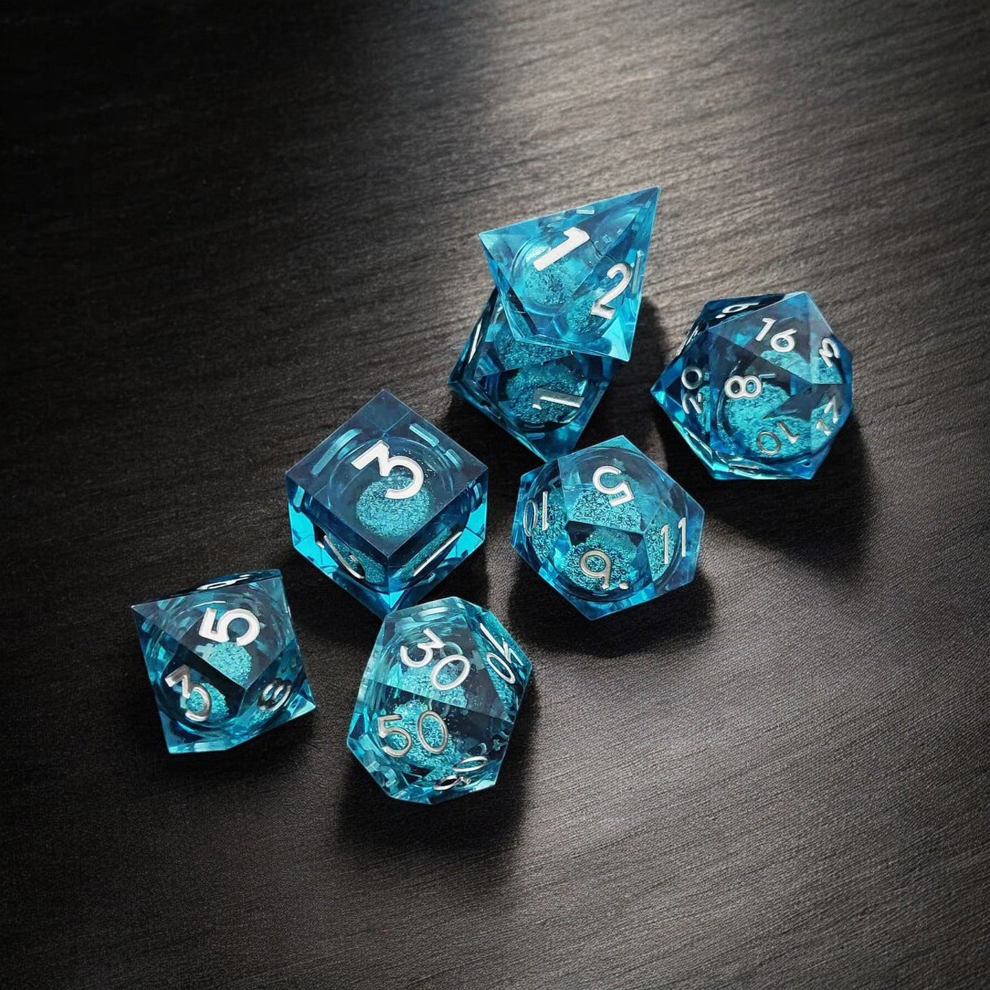 Premium Blue Crystal Tide Liquid Core Dice Set for Dungeons & Dragons Tabletop Games