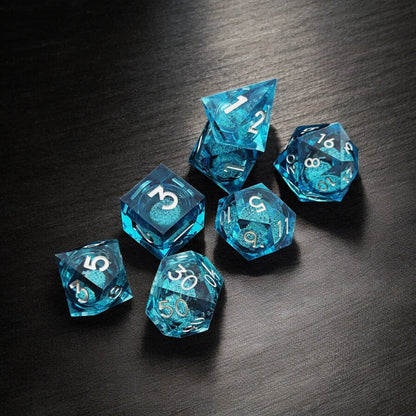 Premium Blue Crystal Tide Liquid Core Dice Set for Dungeons & Dragons Tabletop Games