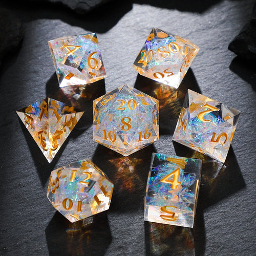 Liquid Core Resin DnD Dice Set | Gold Twilight Ember Polyhedral Dice