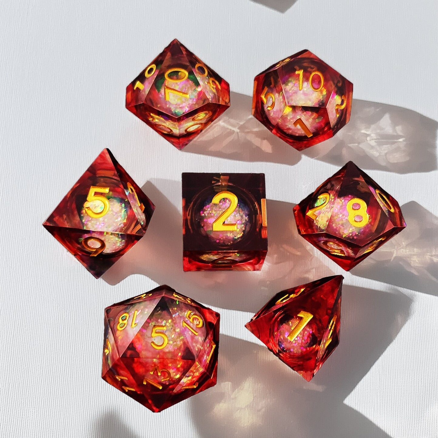 Red Eternal Flame Liquid Core Resin Dice Set for D&D DnD