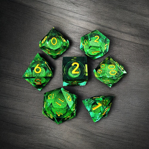 Green Forest Glow D&D Dice Set | Liquid Core Glow Resin Polyhedral Dice