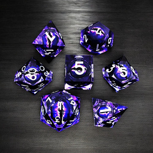 Purple Arcane Pulse Dragon Eye Liquid Core Resin D&D Dice Set, Polyhedral Dice for DnD Tabletop RPG