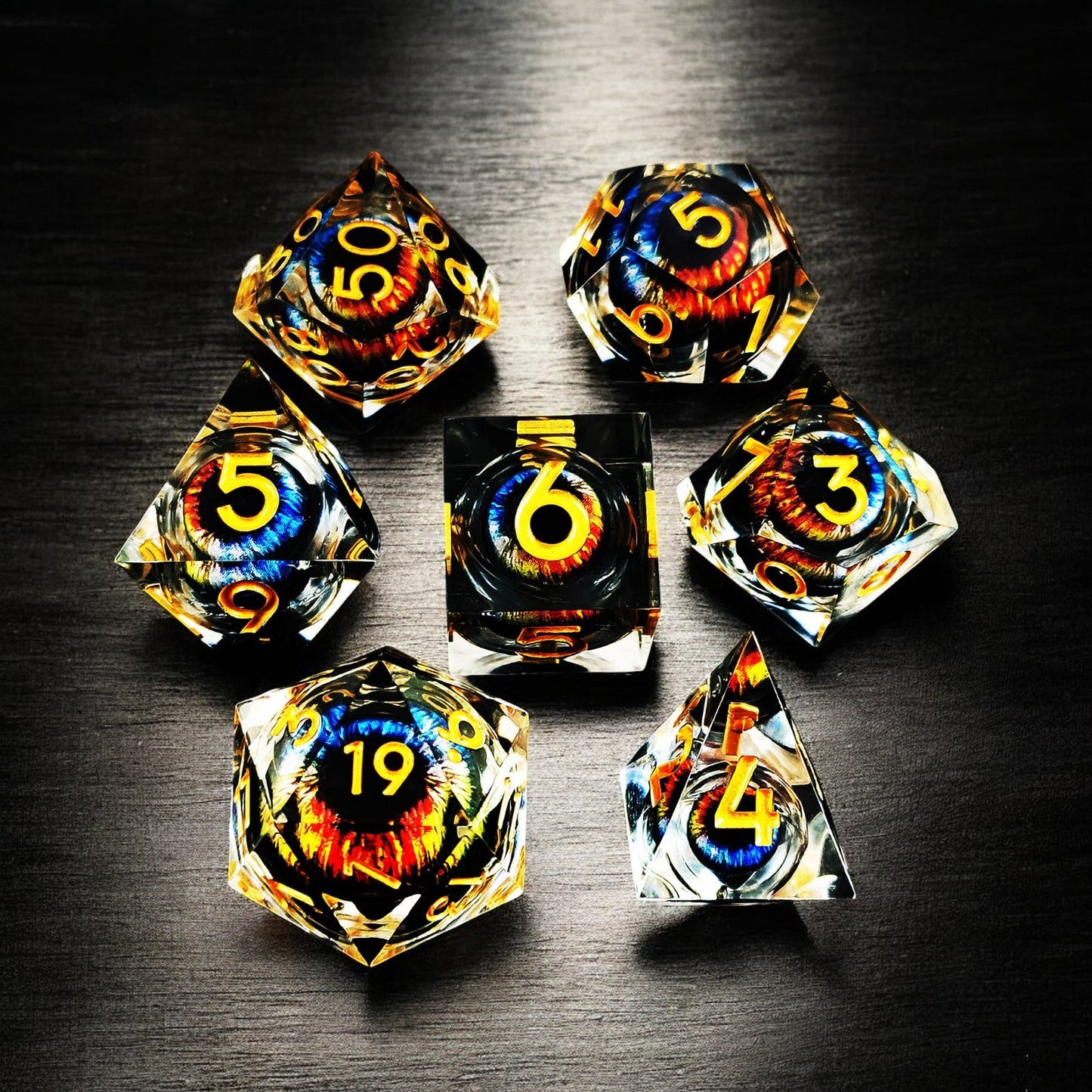 Premium Black Infernal Dragon Eye Liquid Core Resin Dice Set for Dungeons & Dragons Tabletop Games