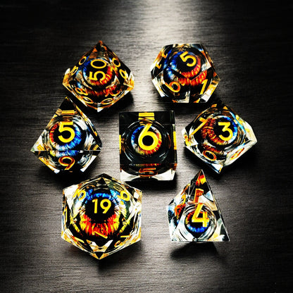 Premium Black Infernal Dragon Eye Liquid Core Resin Dice Set for Dungeons & Dragons Tabletop Games