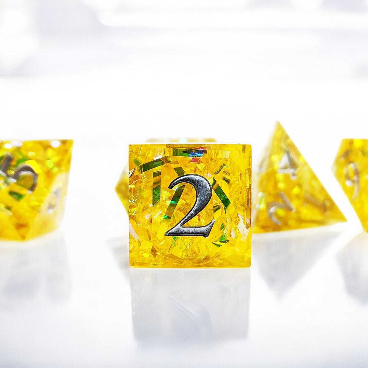 Yellow Luminous Bloom Resin DnD Dice Set, Glowing D&D Dice