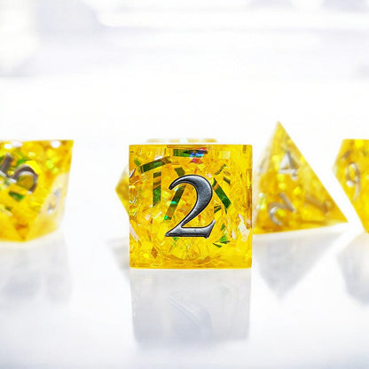 Yellow Luminous Bloom Resin DnD Dice Set, Glowing D&D Dice