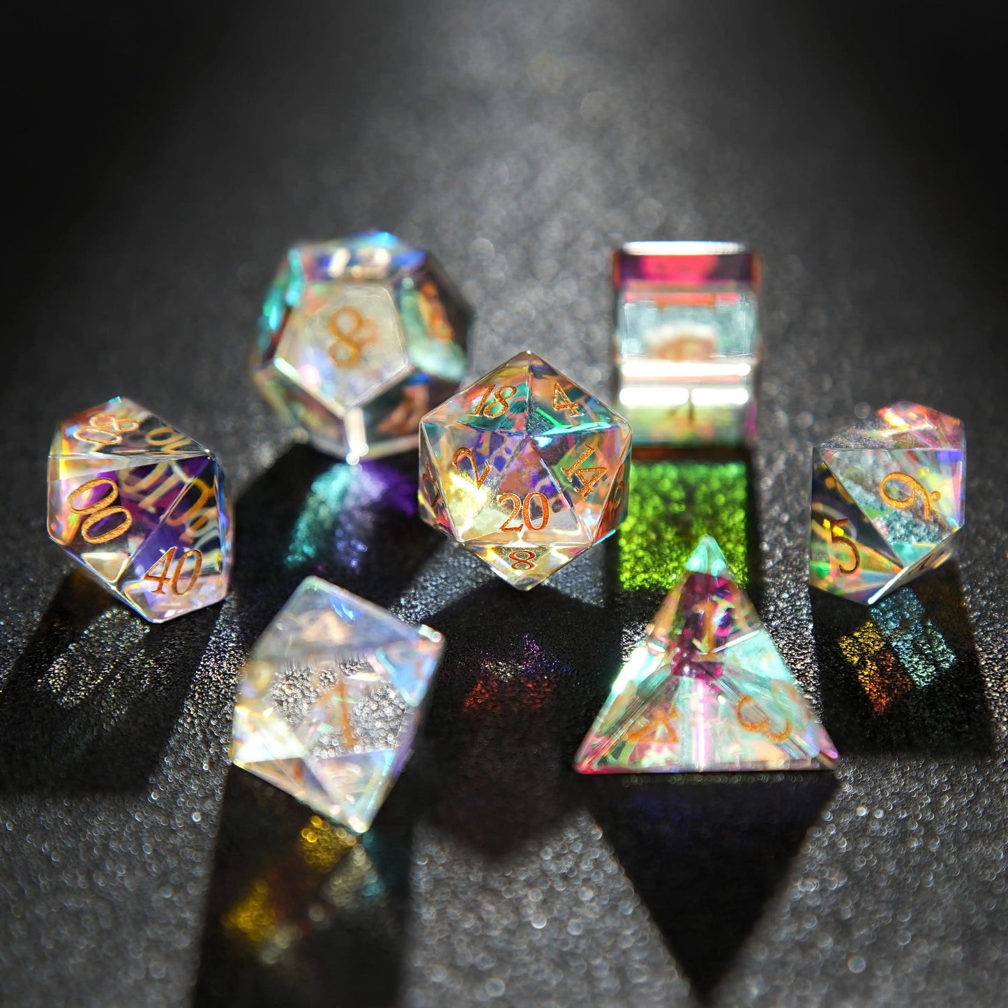 Multicolor Phantom DND Artistic Dice, Prismatic Glass Dice Set