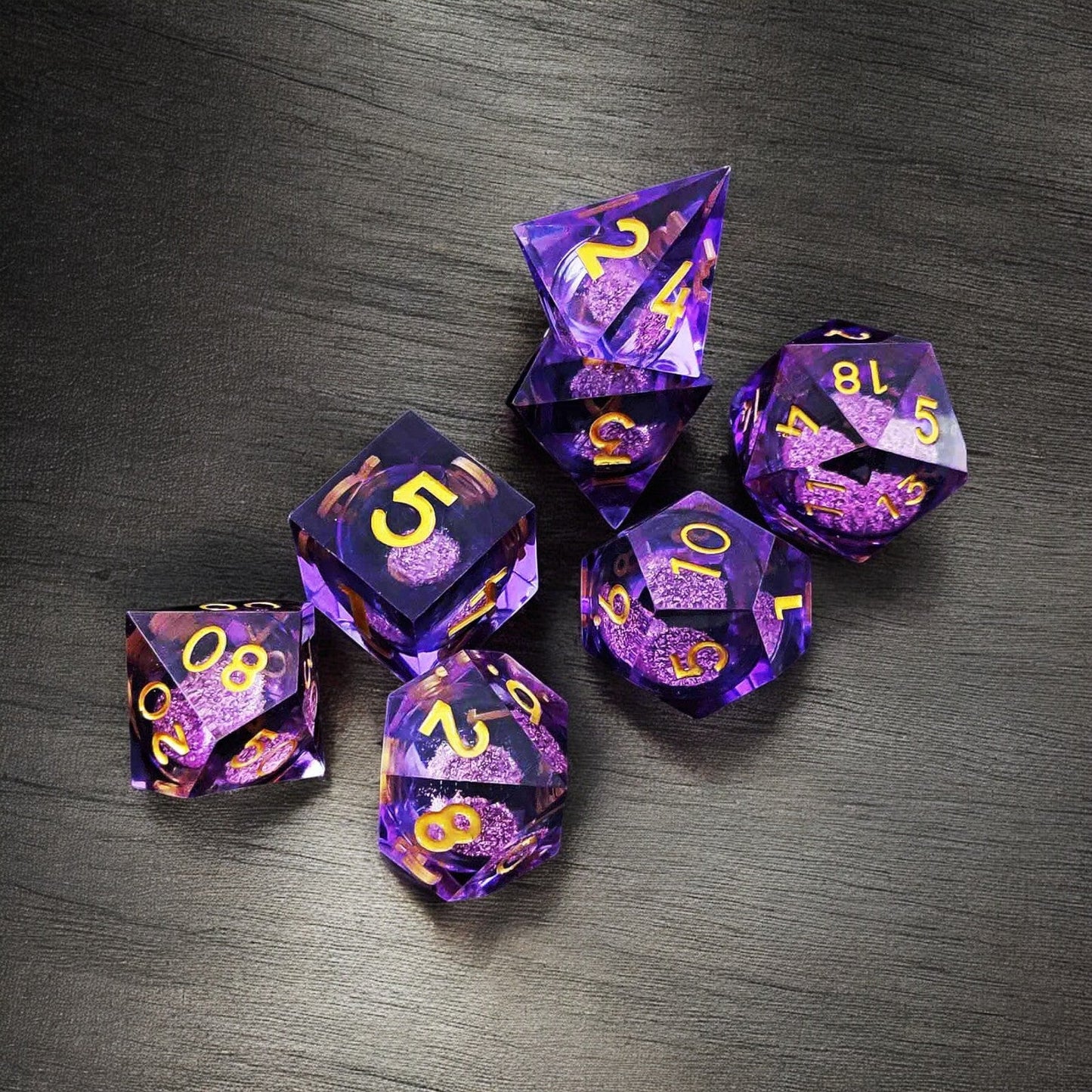 D&D Polyhedral Dice | Purple Violet Ember Liquid Core Resin