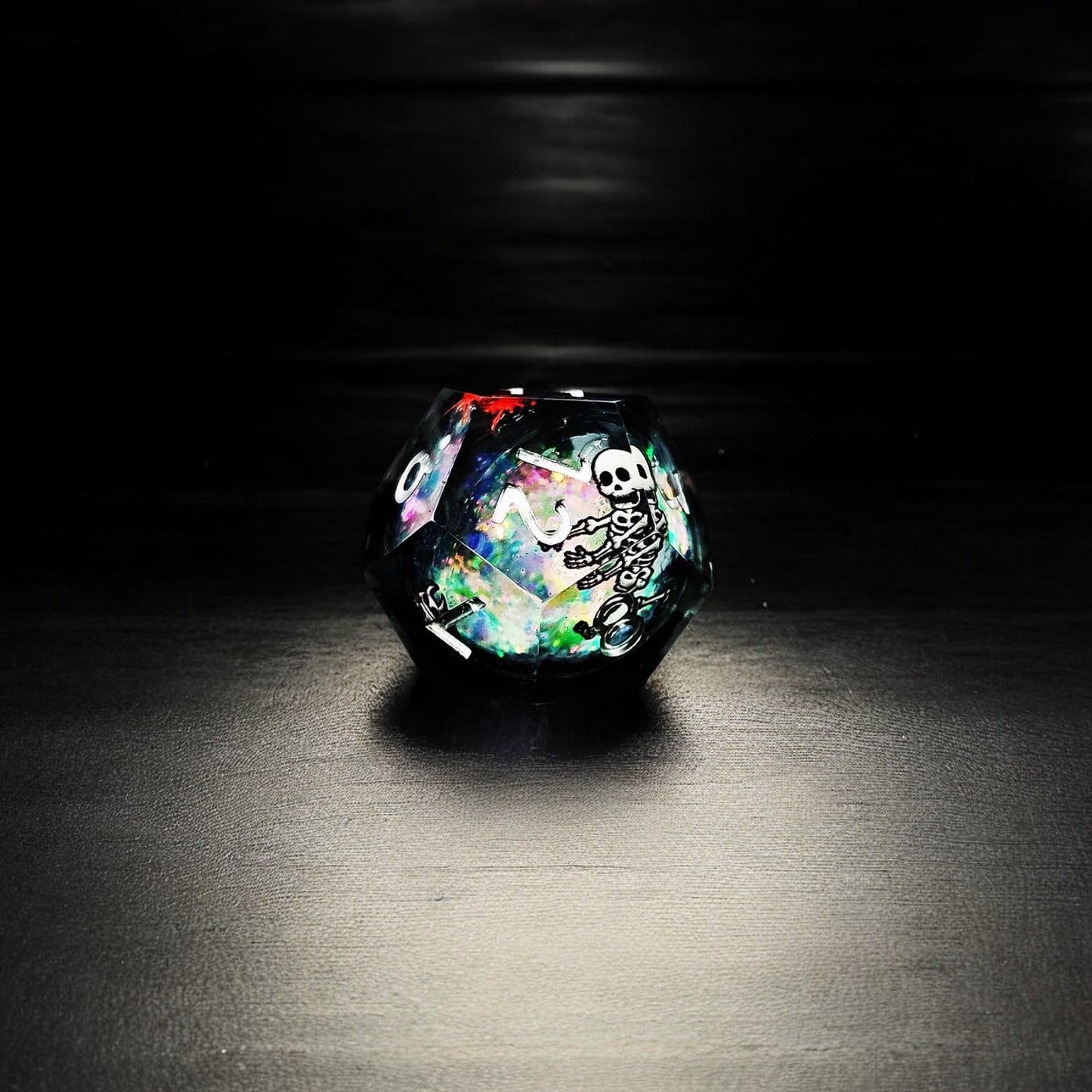 Colorful Black Skull Liquid Core Resin Dice Set Dungeons & Dragons