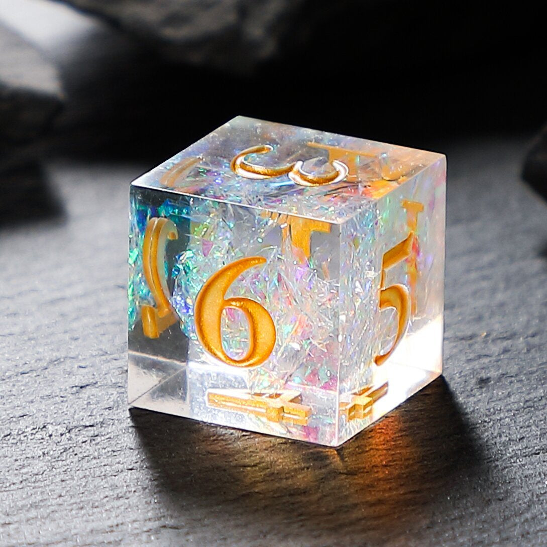 Liquid Core Resin DnD Dice Set | Gold Twilight Ember Polyhedral Dice