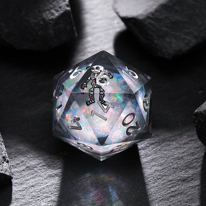 Phantom Ruins Black Silver Skeleton Liquid Core Resin D&D Dice Set