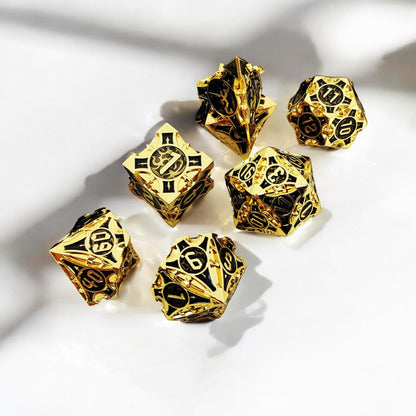 Golden Obelisk Black Gold Metal Dice Set | DnD Tabletop Dice