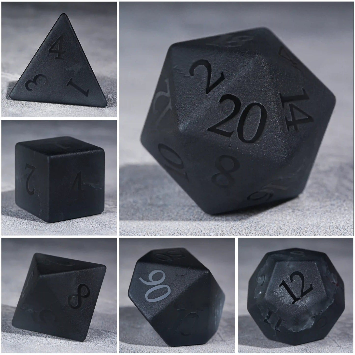 Matte Black Polyhedron Gemstone DND Dice Set for Tabletop TTRPG