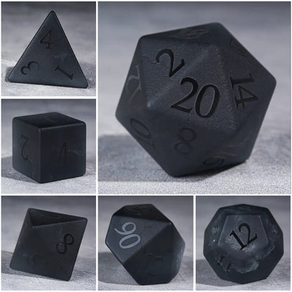 Matte Black Polyhedron Gemstone DND Dice Set for Tabletop TTRPG