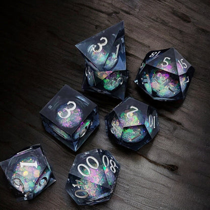 Black Aurora Liquid Core Resin Dice Set – Sphere Design for Tabletop Gaming