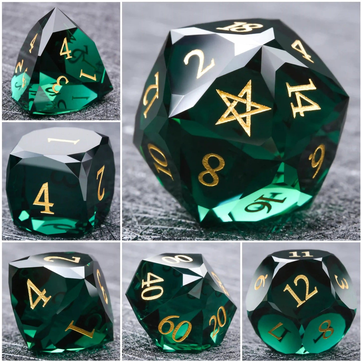 Ember Dice DND Multi-Sided Engraved Glass Gemstone Dice Set