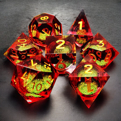 Liquid Core Resin D&D Dice | Red Green Radiant Jewel Design