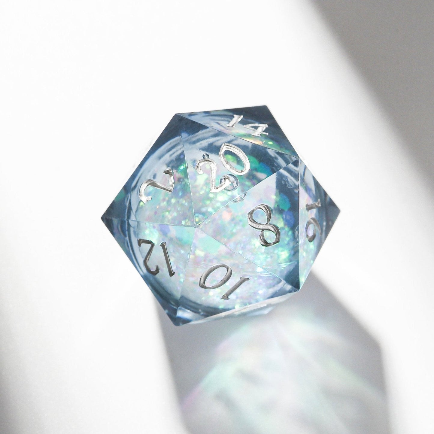 Ice Blue Frozen Crystal Liquid Core Resin DnD Dice Set, Handmade Polyhedral Dice for D&D, RPG and Tabletop Role Playing Games