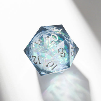 Ice Blue Frozen Crystal Liquid Core Resin DnD Dice Set, Handmade Polyhedral Dice for D&D, RPG and Tabletop Role Playing Games