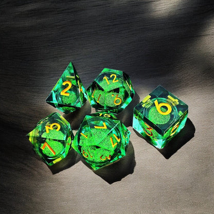 Green Forest Glow D&D Dice Set | Liquid Core Glow Resin Polyhedral Dice