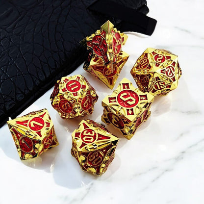 Phoenix Relics Hollow Metal Dice Set | Red Gold for DnD Tabletop RPG