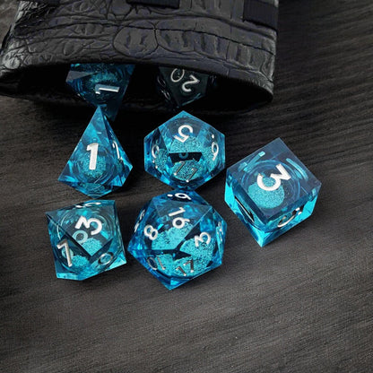 Premium Blue Crystal Tide Liquid Core Dice Set for Dungeons & Dragons Tabletop Games