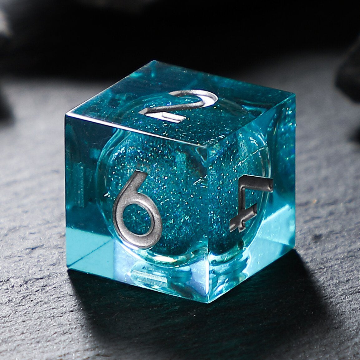 Liquid Core Resin D&D Dice | Blue Oceanic Crystal Dice Set