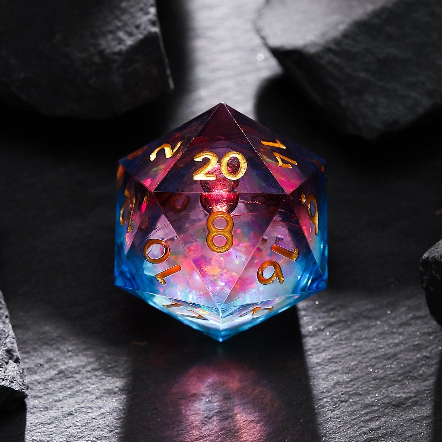 Liquid Core Resin D&D Dice | Nebula Realm Red Blue Galaxy Dice Set
