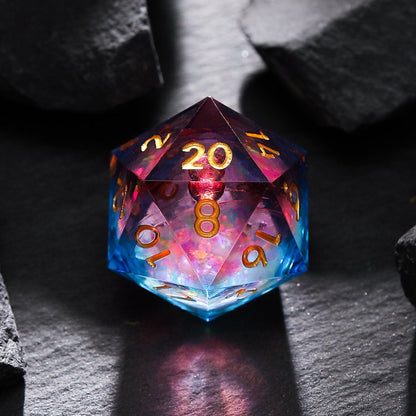 Liquid Core Resin D&D Dice | Nebula Realm Red Blue Galaxy Dice Set